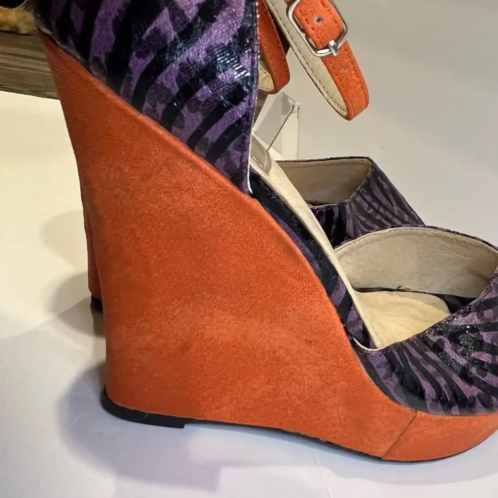 FRH Women's Colorful Animal Print Wedge Heels Size 8.5